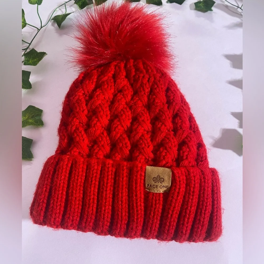 PAGE  Winter Ribbed Beanie Crossed Cap Chunky Cable Knit Pompom Soft Warm Hat - Picture 5 of 10
